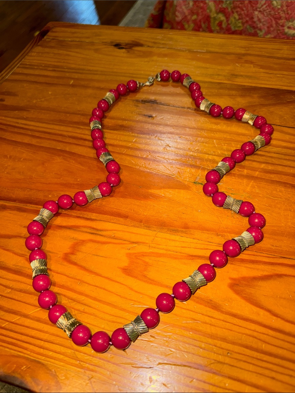 Handmade Pink Bead Necklace with Gold Accent